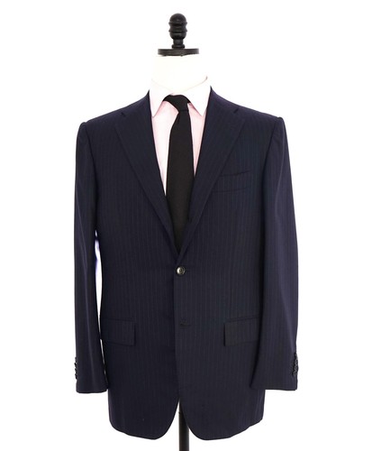 $10,000 KITON - "DIAMANTE BLUE" Iconic Chalk Stripe Navy Suit 2-3 Roll Lapel - 4 - Picture 2 of 12