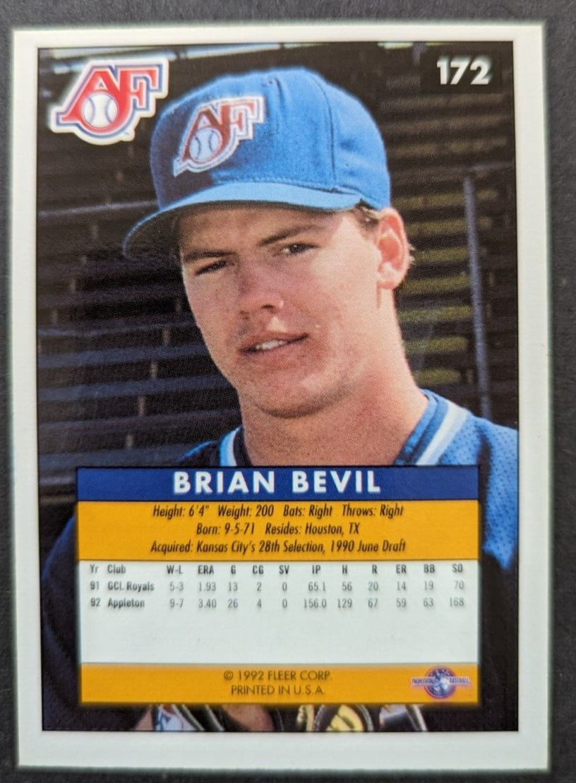 Brian Bevil Autographed 1993 Fleer Baseball Card Appleton Foxes MLB 9698 eBay