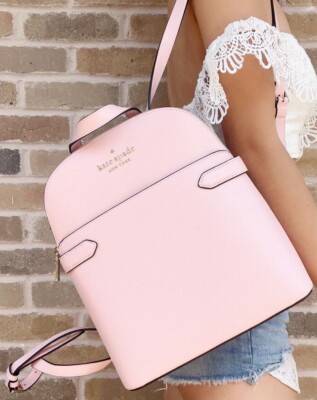 Kate Spade New York Staci Dome LKO Backpack Chalk Pink Saffiano 