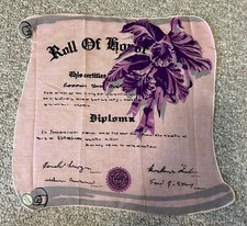 VINTAGE 1950'S LABEL CAROL STANLEY HAND ROLLED ROLL OF HOROR HANKIE HANDKERCHIEF