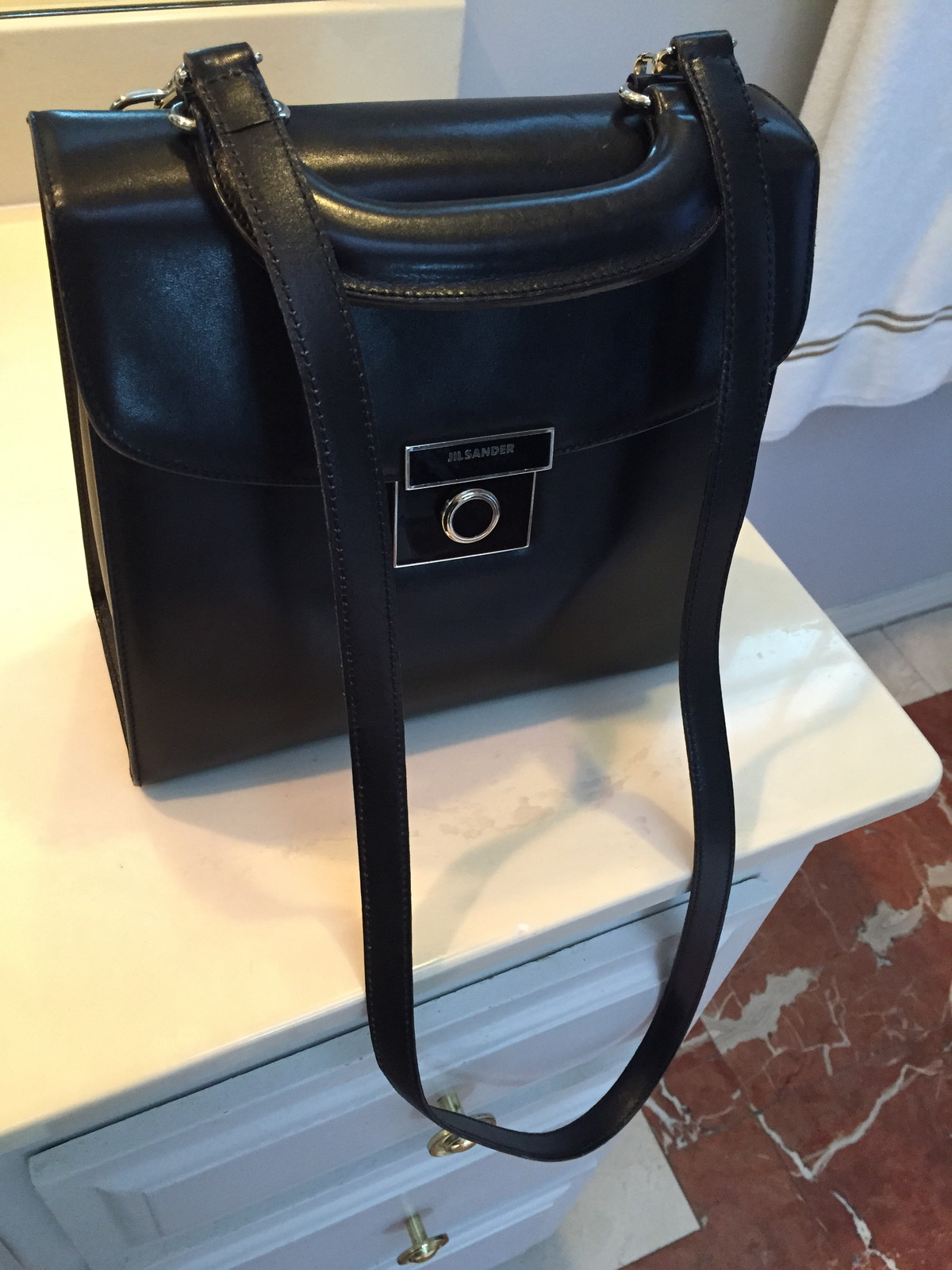 Vintage Jil Sander black leather handbag with strap - Gem