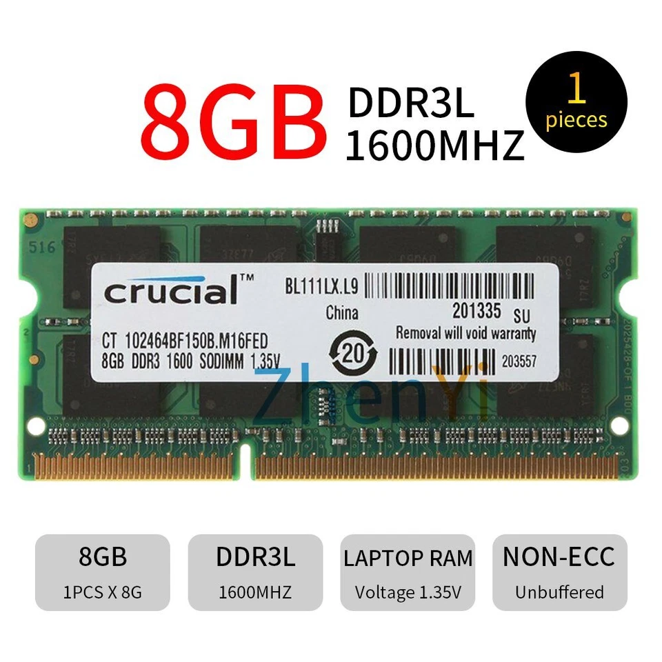 Crucial 8GB 4GB 2G 2Rx8 PC3L-12800S DDR3L 1600MHz 1.35V SO-DIMM Laptop Memory UK - Image 2 of 4