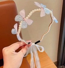 Pink Mix Butterfly Rhinestone Pearl Headband Fairy Festival Wedding Hair Jewelry