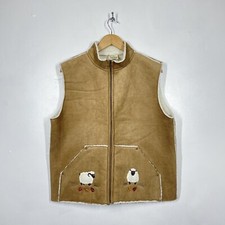 Vintage Tulchan Gilet Womens Large Brown Faux Sheepskin Jacket Body Warmer L