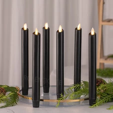 Luminara 8" Halloween Flameless Taper Candles Set of 6 Moving Wick Black Remote
