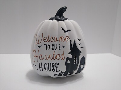 White Pumpkin Halloween Welcome To Our Haunted House Let s party Fall Autumn