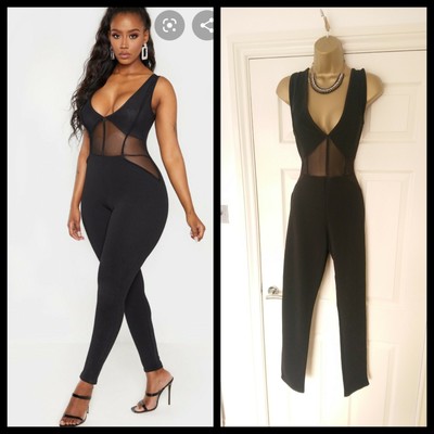 mesh panel jumpsuit