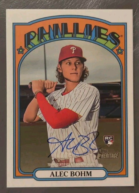 2021 TOPPS HERITAGE ALEC BOHM ON CARD AUTO RC #ROA-AB REAL ONE AUTOGRAPH GEM #BK