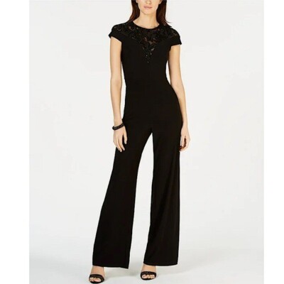 Adrianna Papell Women Black Sequined Jewel Neck Evening