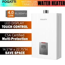 FOGATTI Tankless Water Heater Indoor 4.0 GPM 90,000 BTU Instant Hot Water Heater