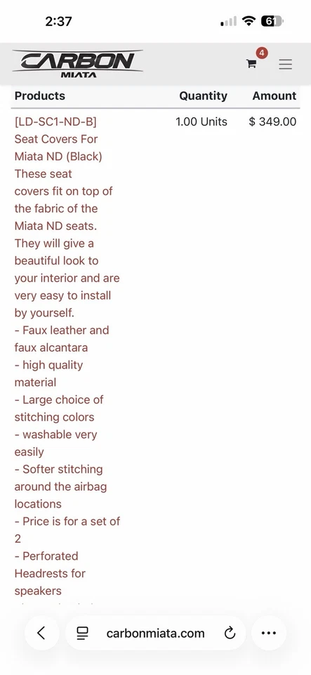 Mazda miata nd Car Sear Covers - Image 3 of 4