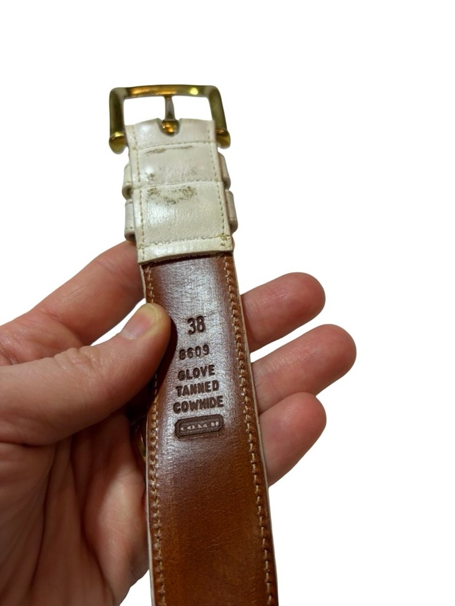 Coach White Leather Belt Brass Buckle Vintage Glove Tanned  display picture 1