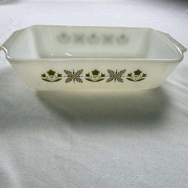 Fire-King Meadow Green Milk Glass Loaf Pan 1.5 Qt Anchor Hocking 422 Vintage USA