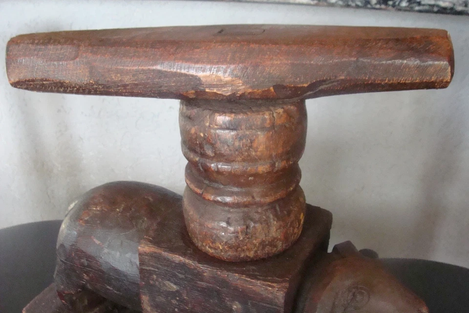 Très ancien pressoir,pilon,bois,taillé main, zoomorphe bélier,art populaire,rare - Photo 4/4