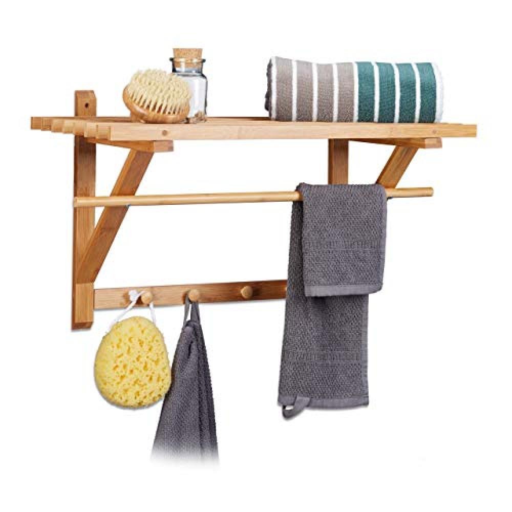 Relaxdays Porta Asciugamani da Muro in Bambù Marrone 40x60x35cm | Nuovo