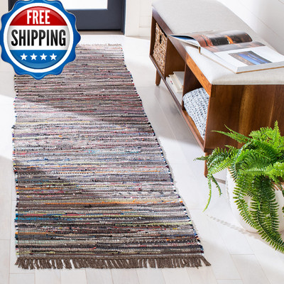 SAFAVIEH Rag Rug 2'3''x5' Rust Multi Handmade Boho Stripe Cotton Accent Rug RAR12