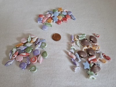 Fädelperlen Basteln bunt Muscheln Fische ca. 1 cm