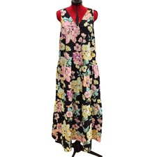 NWTO Who What Wear Black Floral Maxi Dress V Neck Sleeveless Tiered Small boho
