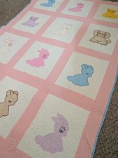 Vintage/Antique Baby Animal Patches Blanket Quilt Handmade 50x33" Read