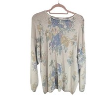 Vtg 80s Floral Angora Cottagecore Dolman Sleeve Sweater plus volup 24W