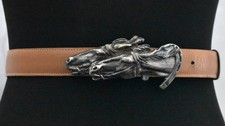 Vintage Gucci Brown Leather Double Horse Head Buckle Belt 1970s