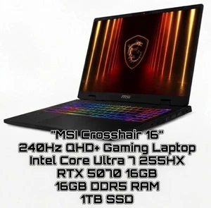 MSI Crosshair 16" 240Hz QHD+ Jeu Ordinateur portable Intel 7 255HX RTX 5070 16GB 1TB SSD