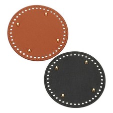 2Pcs 5.9"Dia Round Leather Crochet Bag Bottom with Holes, Brown/Black