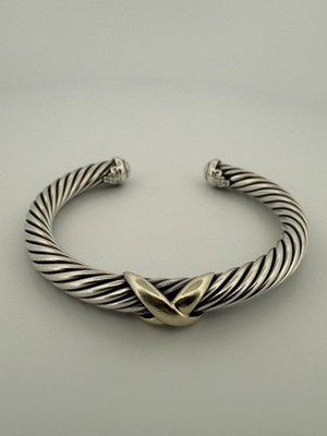 DAVID YURMAN 14K GOLD, SS SINGLE STATION X ARMBAND 7mm SZ - MED