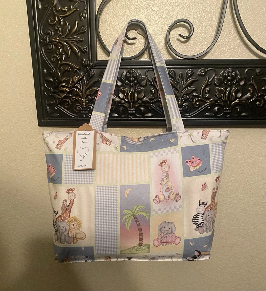 Bolso de Mano Safari para Bebé, Mediano, 16-1/2” An x 11”, Hecho a Mano, Forrado Interior Foto 2 de 4