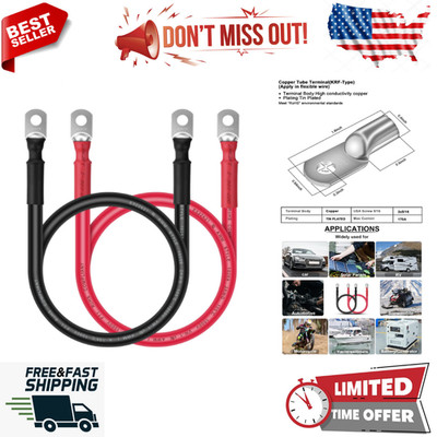 Battery Cable with 5/16'' Lugs Terminals (1ft) -2 Gauge Wire Made with OFC Copper