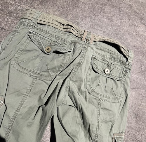 Vintage Y2k Low Rise Flare Cargo Pants Army Green Utility Grunge Belted Size 5, Size 5, $40 - Photo 10