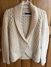 Blarney Woollen Mills Fisherman Cable Knit 100% Wool Cardigan Sweater M Medium