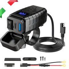 Presa Caricabatteria Telefono Per Moto Scooter Usb-C Impermeabile 3.0 Voltmetro