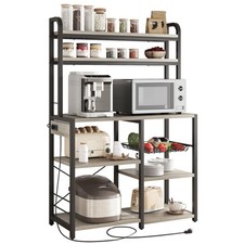 Image of 6 Tier Bakers Rack Kitchen Microwave Stand Coffee Bar Station with Power Outlet