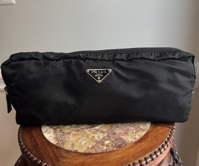 Vintage Prada Black Nylon Cosmetic Toiletry Bag 13 x4 x3  Made in Italy