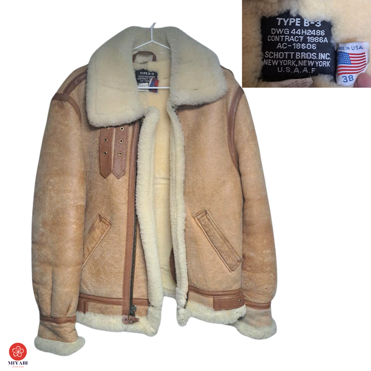 超希少、米国産】schott TYPE B-3 フライトジャケット サイズ38 希少