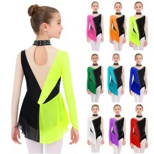 Girls Skirted Contemporary Dancewear Rhythmic Dress Modern Mock Neck Leotard