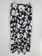 Nine West Black & White Abstract Wide-Leg Pants Size M