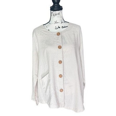 Neiman Marcus 100% Linen Button-Down Cream XL Boho