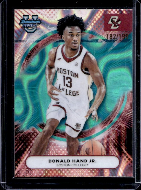 2025-26 Bowman Best University Donald Hand Jr. RC Aqua Lava Refractor #/199