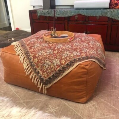 Ottoman Brown Handmade Top Quality Leather Natural Unstuffed Trending Pouffe