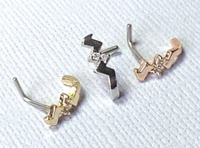 1pc CZ Gem Paved Twist Nose Crawler L-Bend 20g Nose Ring Stud Screw