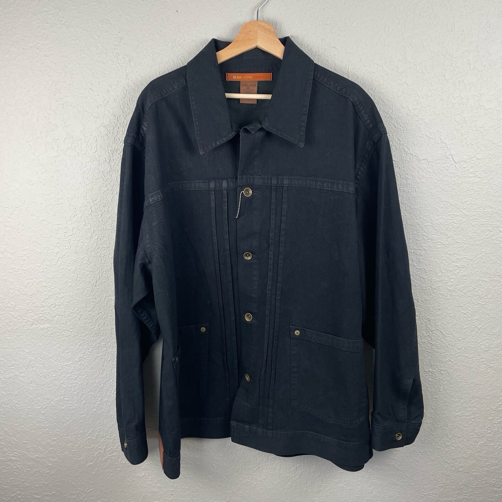 2XL SEAN JOHN Denim Jacket Coat Cotton Black VTG MEN XXL