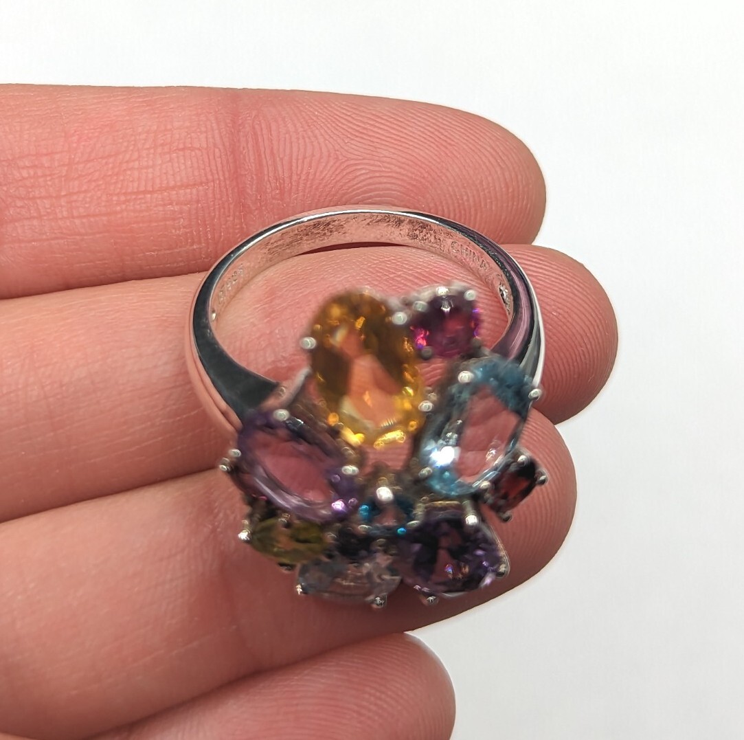 Sterling Silver 925 Multicolor Multi Gemstone Clu… - image 16