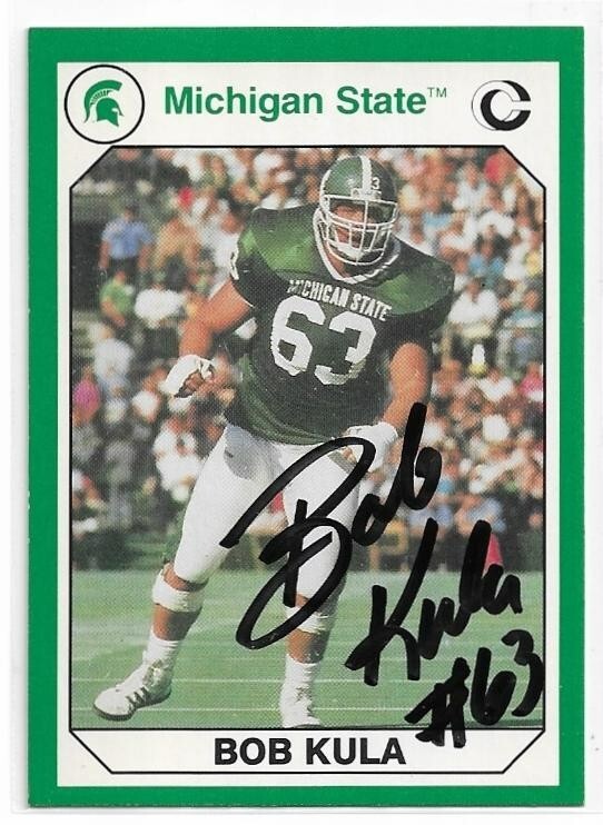 BOB KULA Autographed Signed 1990 Football card #9 MSU Michigan