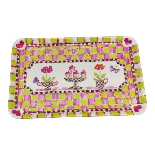 MACKENZIE CHILDS Small Rectangular Plastic Tray Flowers Hearts Butterfly