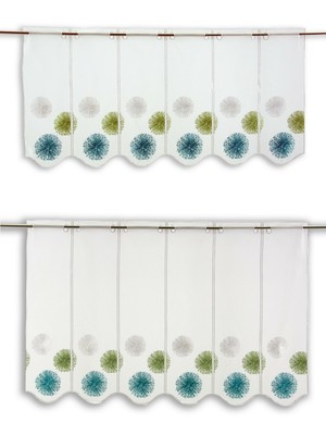 Nach Maß Scheibengardine Rawlins blau grün Höhe 45/60cm Bistro Store Kurzgardine