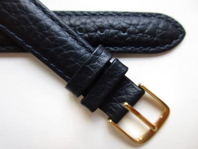 Deepsea Blue (nearly black) Buffalo print 16 MM leather watch band strap - G