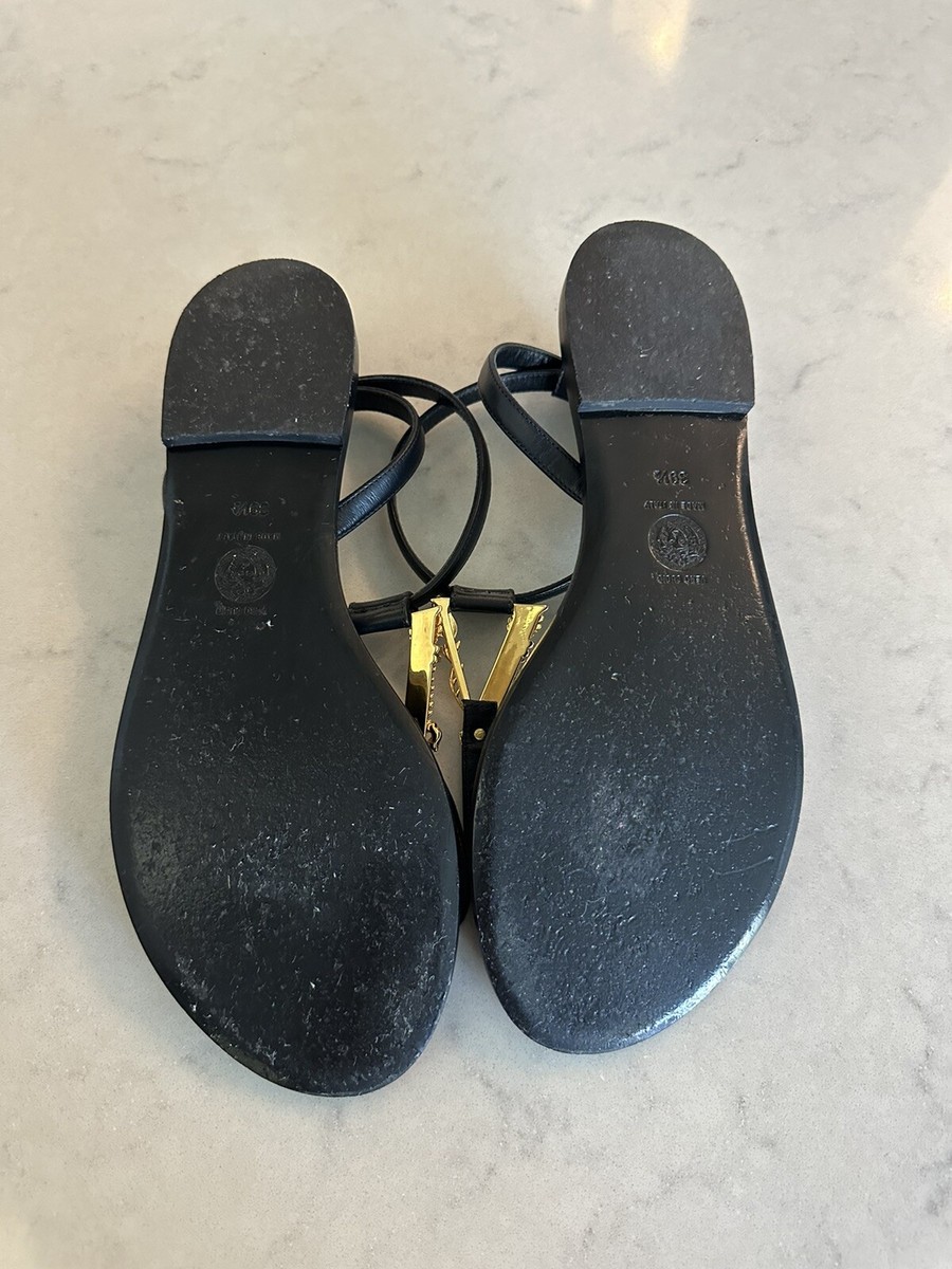 Versace★素敵！Virtus Leather Black Sandals Shoes Versace Virtus Leather Black Sandals Shoes 7 US (37 Euro