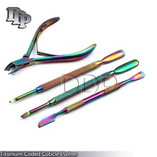 Titanium Coded Cuticle Pusher Trimmer Nipper Remover Gauge Nail Art Cleaning Kit